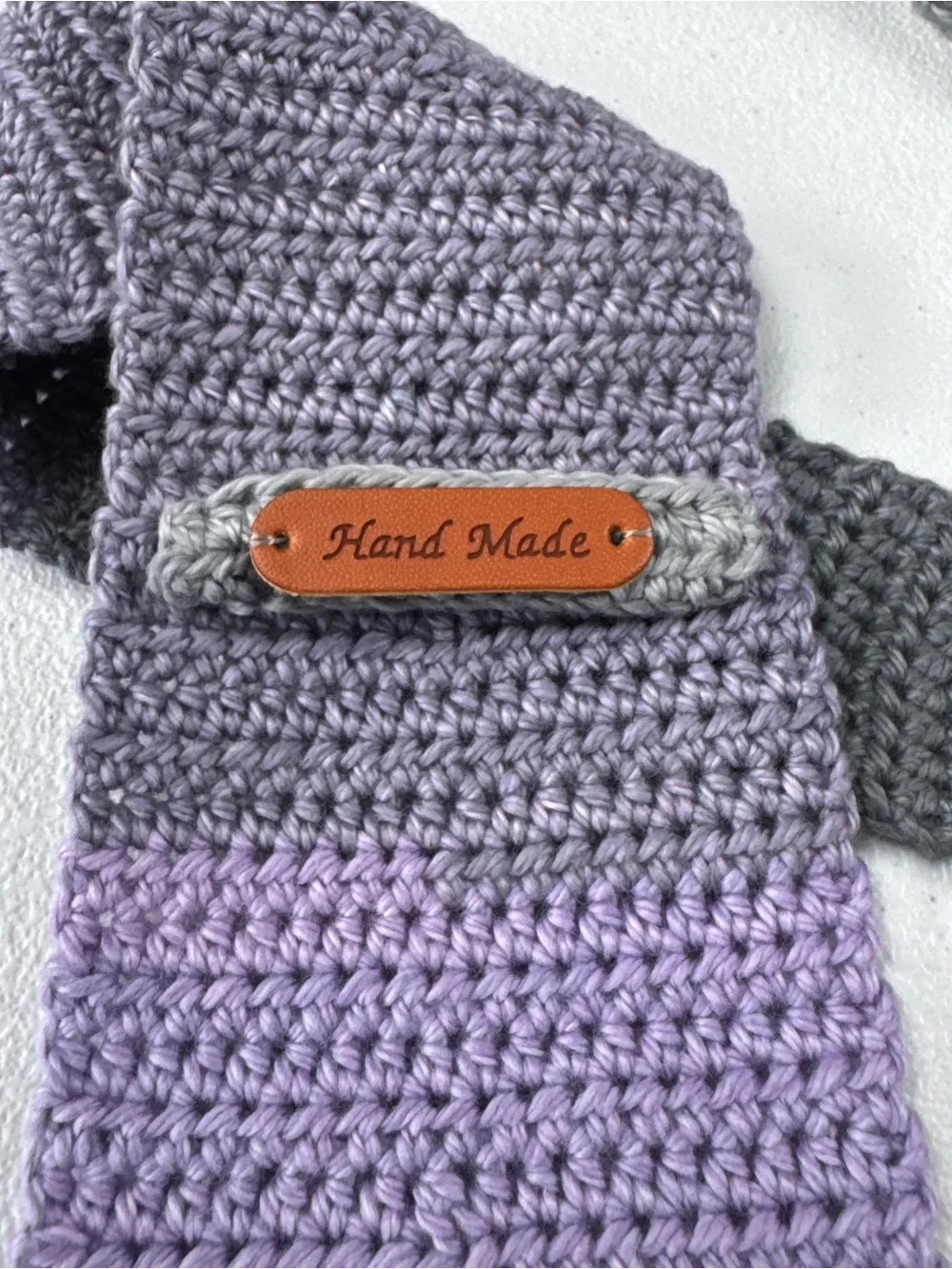 Mens Crochet Knit Neck Tie Purple Gray 57” Long 3.5” Wide 100% Cotton Hand Made‎